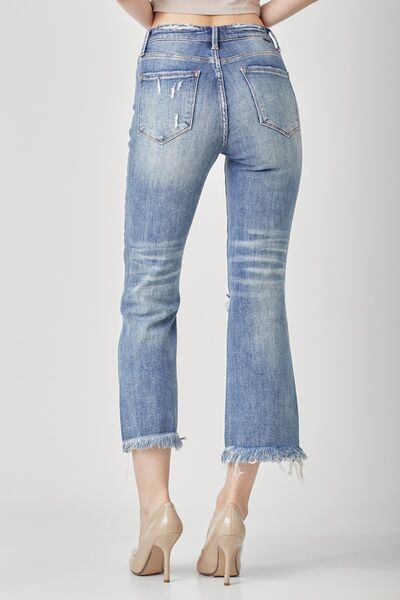 RISEN High Waist Distressed Cropped Bootcut Jeans | us.meeeshop