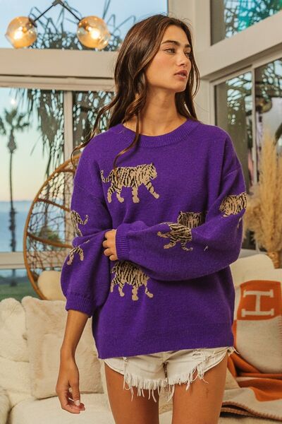 BiBi Tiger Pattern Long Sleeve Sweater | us.meeeshop