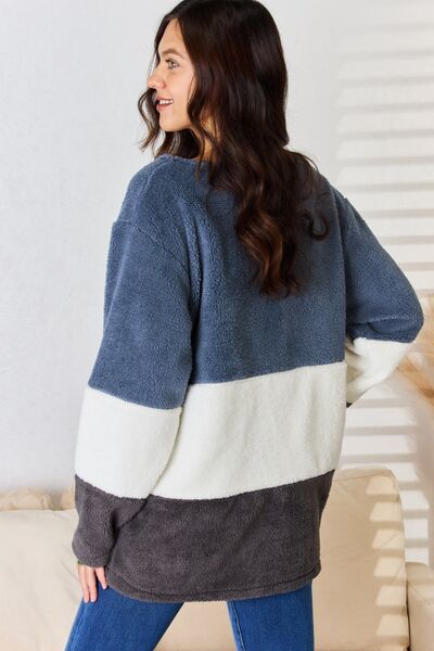 Culture Code Faux Fur Color Block V-Neck Sweater | us.meeeshop