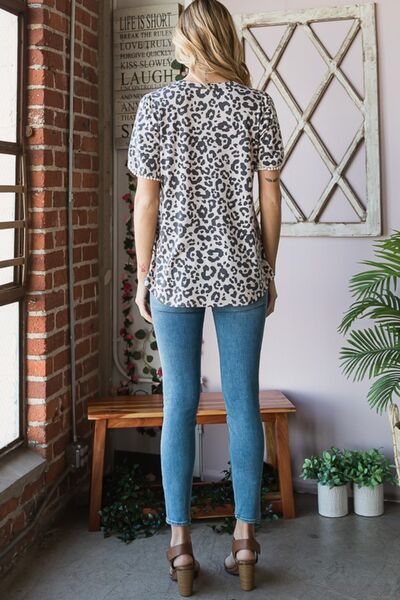 Heimish Leopard Round Neck Petal Sleeve T-Shirt | us.meeeshop