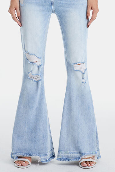 BAYEAS Full Size Distressed Raw Hem High Waist Flare Jeans | us.meeeshop