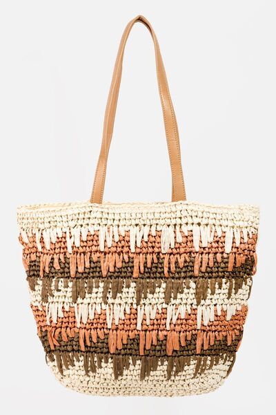 Fame Straw Braided Striped Tote Bag | us.meeeshop