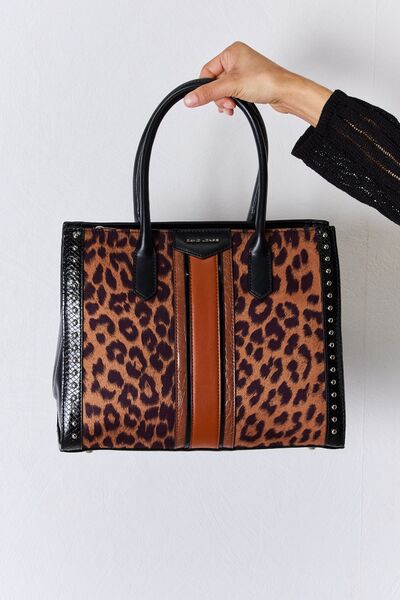 David Jones Leopard Contrast Rivet Handbag | us.meeeshop