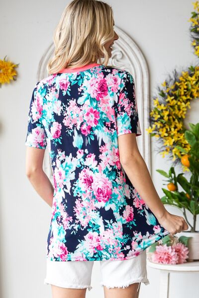 Heimish Full Size Floral V-Neck Short Sleeve T-Shirt | us.meeeshop