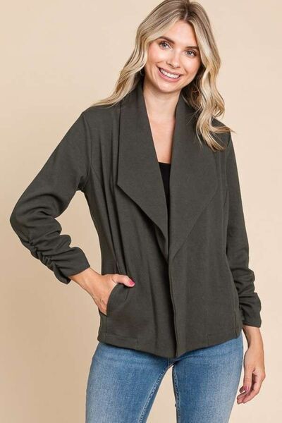 Culture Code Full Size Ruched Open Front Long Sleeve Jacket | us.meeeshop