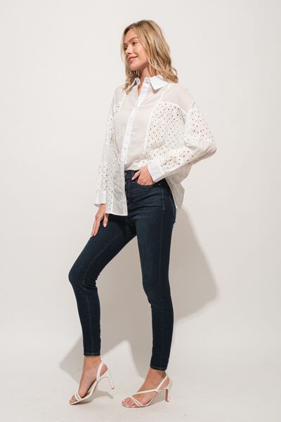 And The Why Eyelet Long Sleeve Button Down Shirt | us.meeeshop