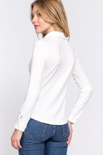 ACTIVE BASIC Long Sleeve Front Pocket DTY Brushed Shirt | us.meeeshop