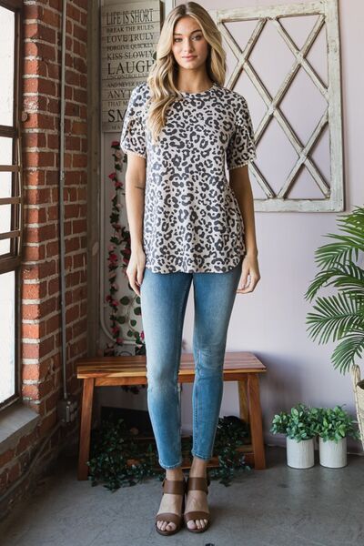 Heimish Leopard Round Neck Petal Sleeve T-Shirt | us.meeeshop