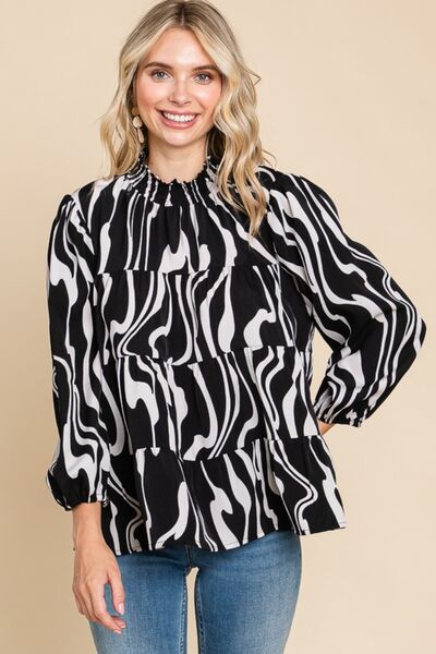 Culture Code Printed Smock Neck Tiered Blouse | us.meeeshop