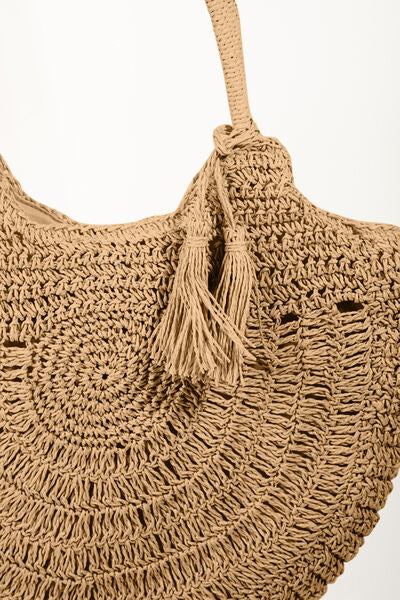 Fame Straw Braided Tote Bag with Tassel | us.meeeshop