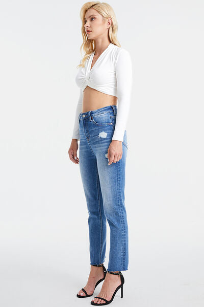 BAYEAS Full Size High Waist Distressed Raw Hew Skinny Jeans | us.meeeshop