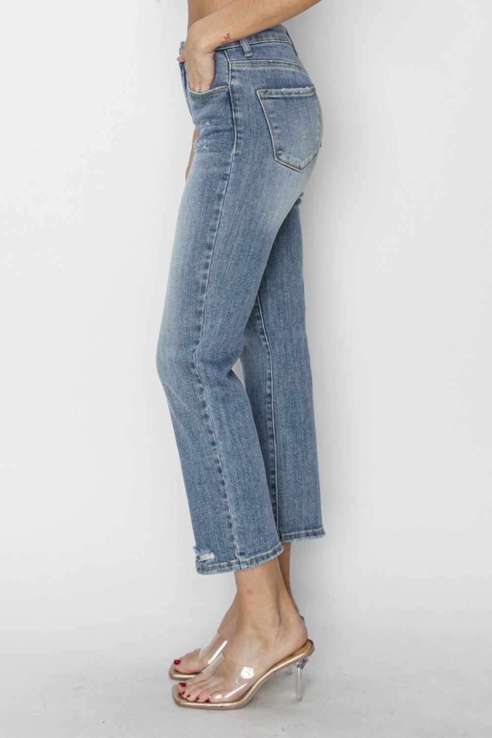 RISEN Full Size High Waist Distressed Cropped Jeans | us.meeeshop