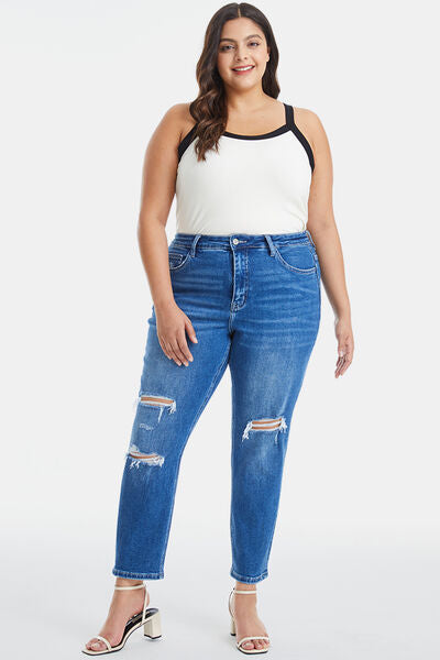 BAYEAS Full Size Distressed High Waist Mom Jeans | us.meeeshop