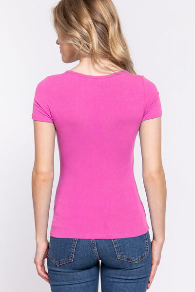 ACTIVE BASIC Lace Up Short Sleeve Rib Knit T-Shirt | us.meeeshop