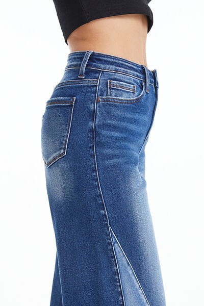BAYEAS Full Size High Waist Two-Tones Patched Wide Leg Jeans | us.meeeshop