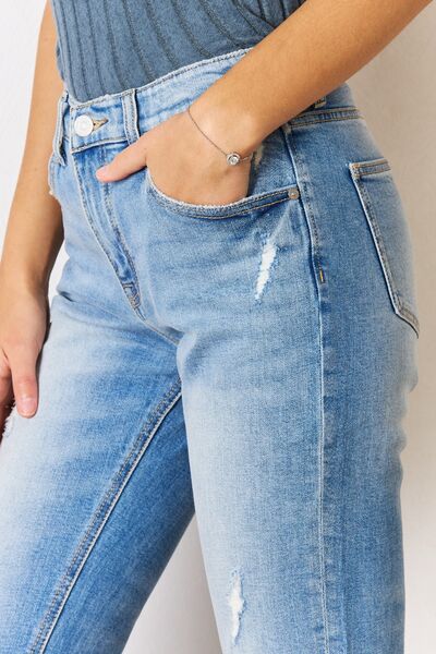 Kancan High Rise Distressed Slim Straight Jeans | us.meeeshop