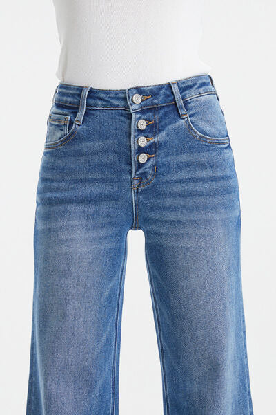 BAYEAS Full Size High Waist Button-Fly Raw Hem Wide Leg Jeans | us.meeeshop
