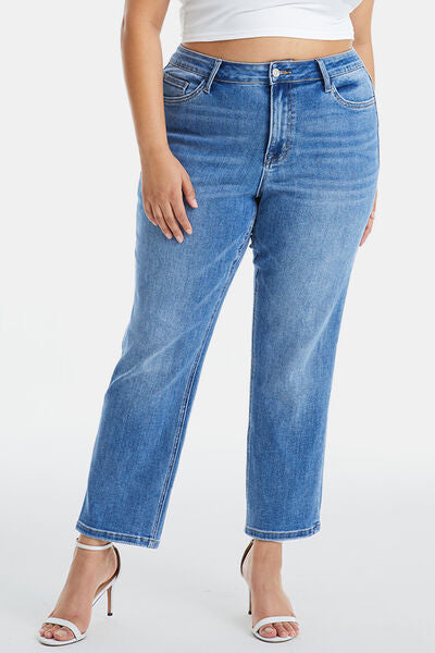 BAYEAS Full Size High Waist Raw Hem Straight Jeans | us.meeeshop