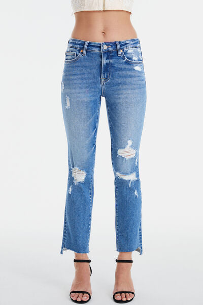 BAYEAS Full Size Mid Waist Distressed Ripped Straight Jeans | us.meeeshop