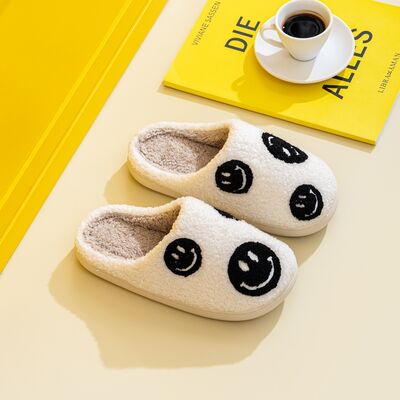 Melody Smiley Face Slippers In Black Mix | us.meeeshop
