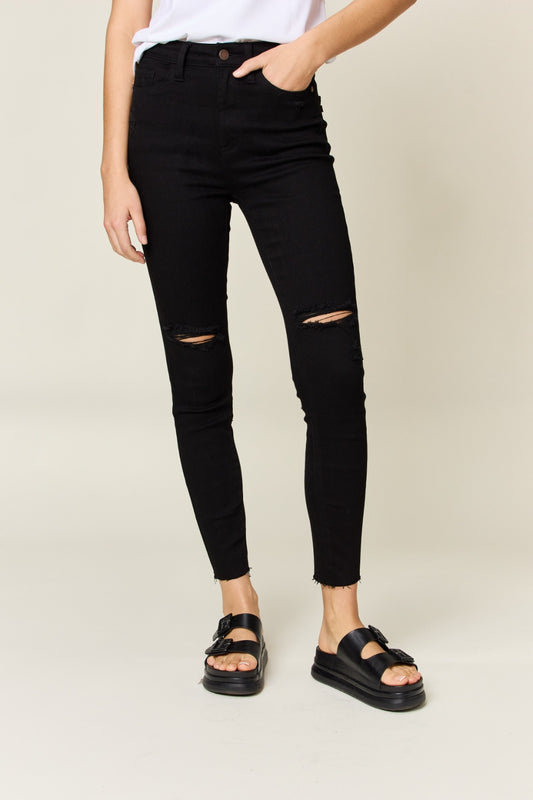 Judy Blue Full Size Distressed Tummy Control High Waist Skinny Jeans | us.meeeshop