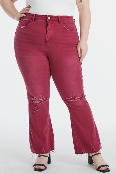 BAYEAS Full Size High Waist Distressed Raw Hem Flare Jeans | us.meeeshop