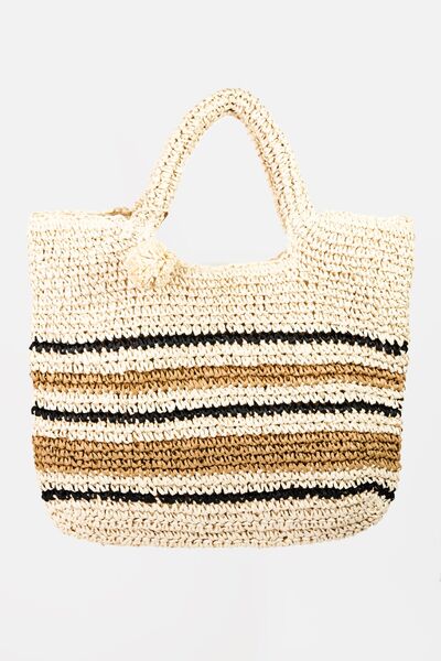 Fame Striped Straw Braided Tote Bag | us.meeeshop