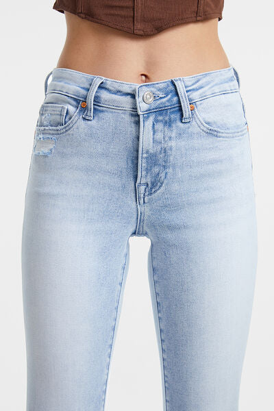 BAYEAS Full Size High Waist Raw Hem Washed Straight Jeans | us.meeeshop