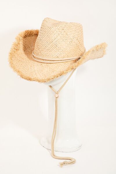Fame Adjustable Strap Raw Hem Weave Hat | us.meeeshop
