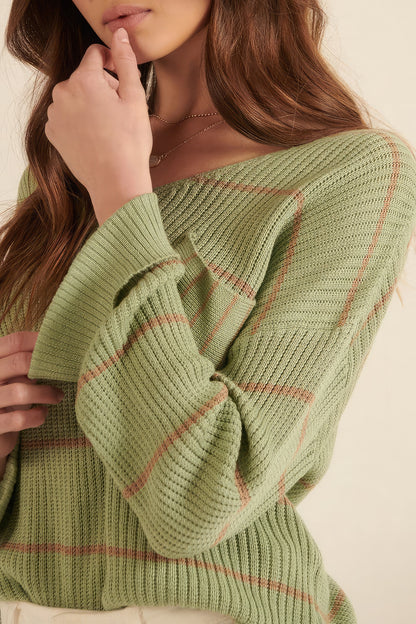Striped Rib-knit Oversized Pocket Sweater | us.meeeshop