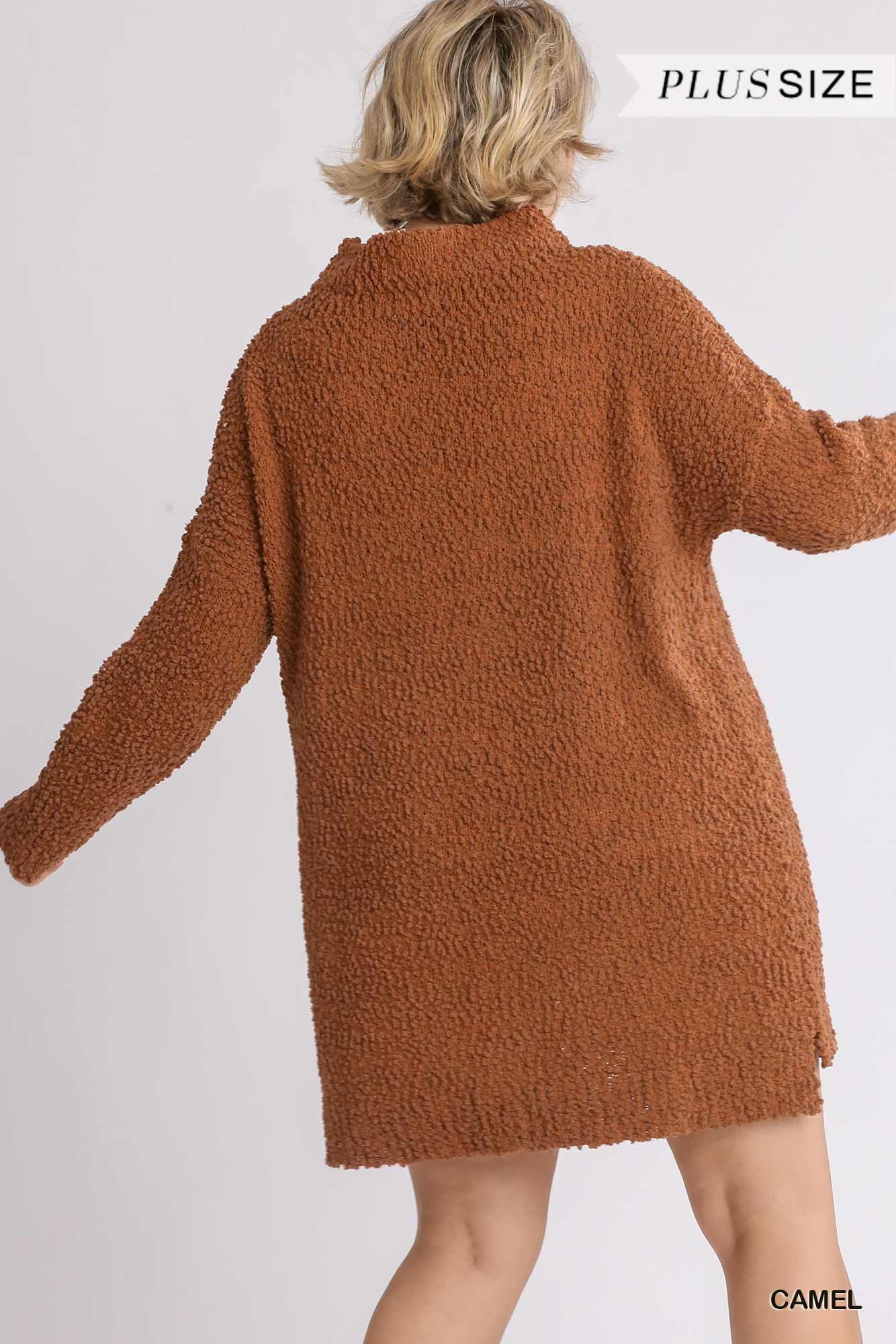 High Cowl Neck Bouclé Long Sleeve Sweater Dress | us.meeeshop