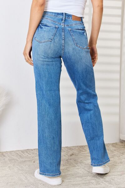 Judy Blue Full Size High Waist Distressed Straight-Leg Jeans | us.meeeshop