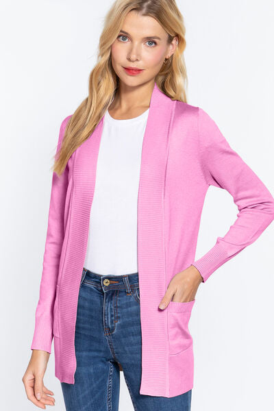 ACTIVE BASIC Ribbed Trim Open Front Cardigan | us.meeeshop