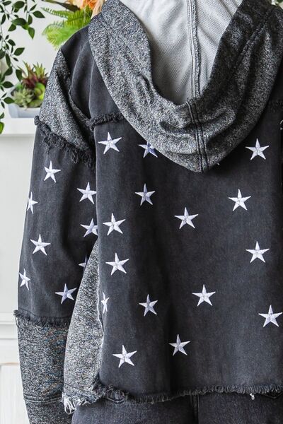 Veveret Star Embroidered Hooded Denim Jacket | us.meeeshop