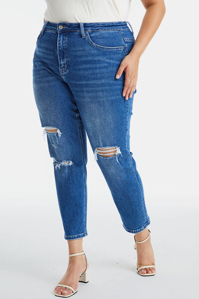 BAYEAS Full Size Distressed High Waist Mom Jeans | us.meeeshop