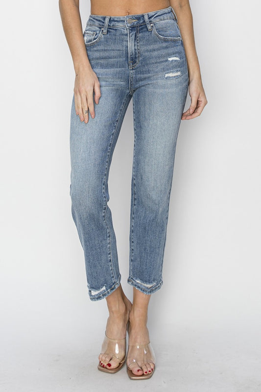 RISEN Full Size High Waist Distressed Cropped Jeans | us.meeeshop