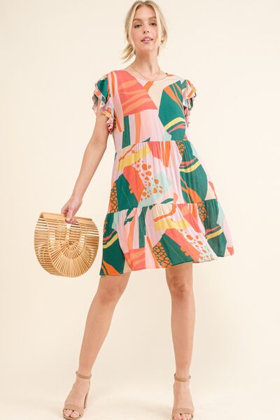 And The Why Printed Double Ruffle Sleeve Dress | us.meeeshop