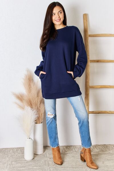 Zenana Oversized Round Neck Long Sleeve Sweatshirt | us.meeeshop