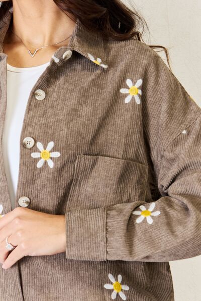 J.NNA Flower Pattern Corduroy Button Down Shirt | us.meeeshop