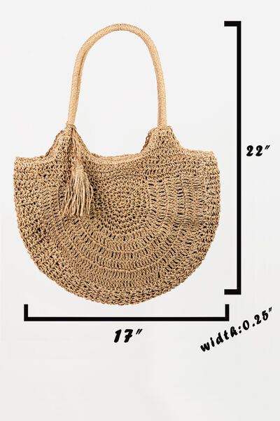 Fame Straw Braided Tote Bag with Tassel | us.meeeshop