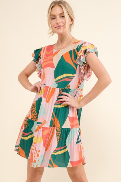 And The Why Printed Double Ruffle Sleeve Dress | us.meeeshop