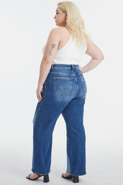 BAYEAS Full Size High Waist Two-Tones Patched Wide Leg Jeans | us.meeeshop
