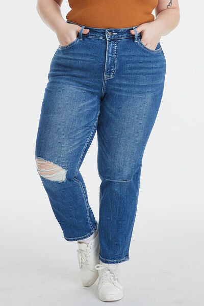 BAYEAS Full Size High Waist Distressed Washed Cropped Mom Jeans | us.meeeshop