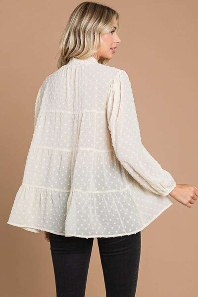 Culture Code Full Size Swiss Dot Smocked Mock Neck Blouse | us.meeeshop