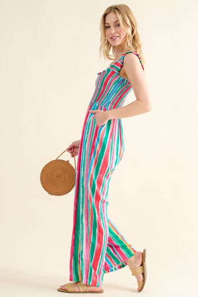 And The Why Full Size Striped Smocked Sleeveless Jumpsuit | us.meeeshop