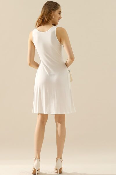 Doublju Full Size Round Neck Ruched Sleeveless Dress with Pockets | us.meeeshop