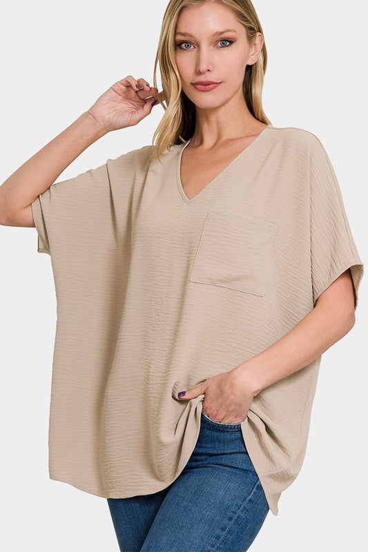 Zenana Full Size Texture V-Neck Short Sleeve Top | us.meeeshop
