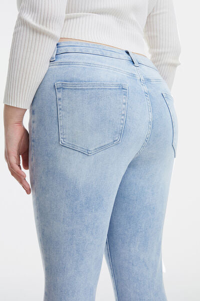 BAYEAS Full Size High Waist Raw Hem Washed Straight Jeans | us.meeeshop