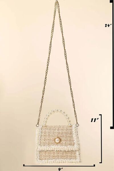 Fame Pearly Trim Woven Handbag | us.meeeshop