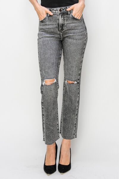 RISEN High Waist Distressed Straight Jeans | us.meeeshop